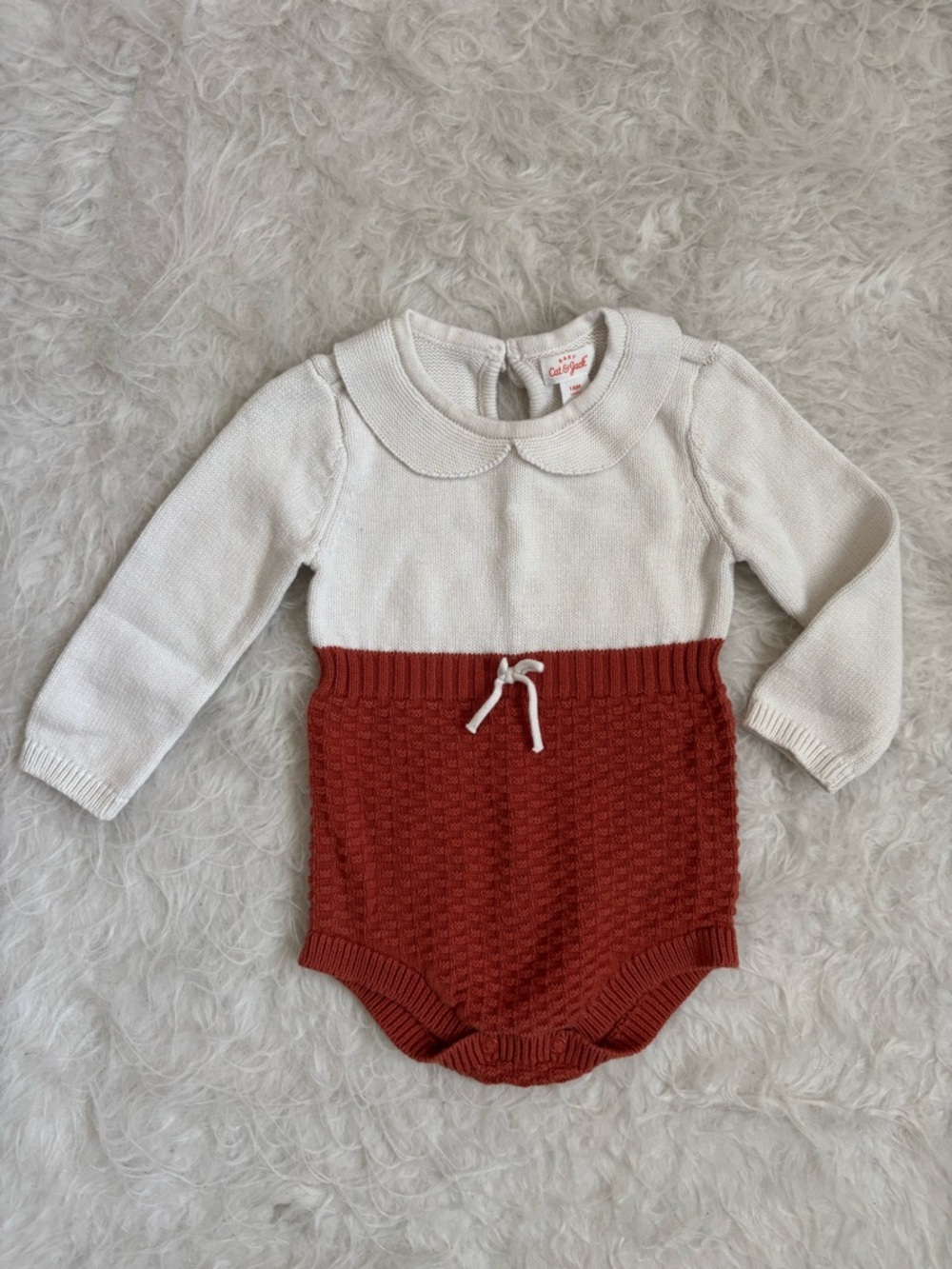 Cat & Jack Cottagecore White and Rust Knit Long-Sleeve Baby Bodysuit